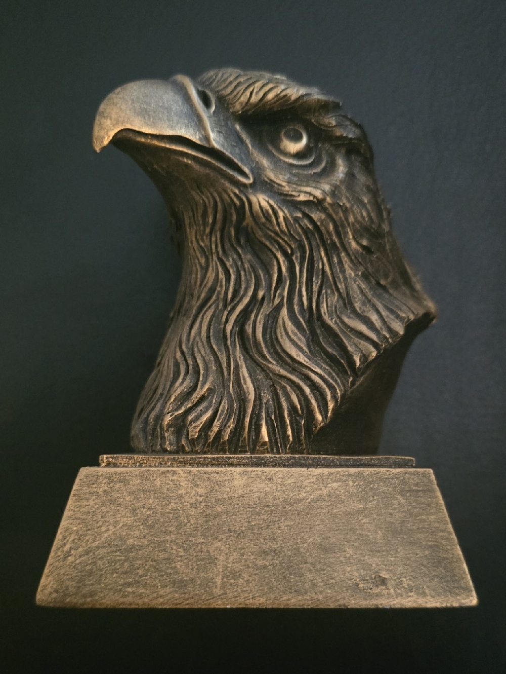 Bronze Eagle Head Bust Sculpture  Metallic Brown & Gold Tones Resin ?